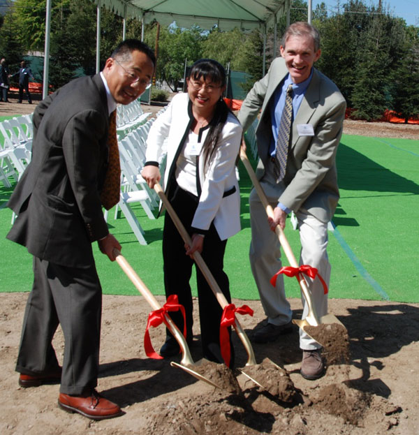 U.S. EPA Remediation Program Manager for the NASA CERCLA cleanup project Judy C. Huang is flanked at the recent treatment plant groundbreaking festivities by U.S. EPA Region 9 Superfund Program Director Keith Takata, left, and John Chestnutt, Chief of the Federal Facilities Section 2, Superfund Division, U.S. EPA.